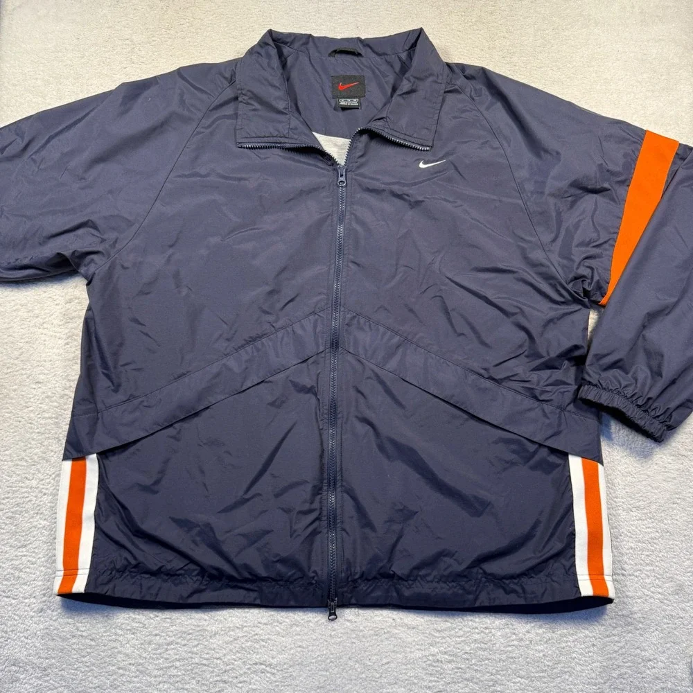 Vintage Y2K Nike Windbreaker Lined Jacket Full‎ Zip Orange Stripe Lightweight XL